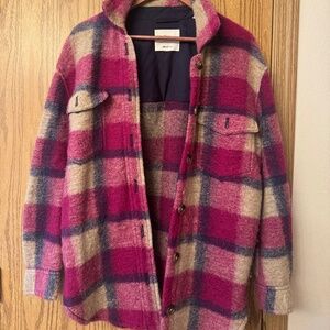Wilfred‎ Free The Ganna Womens Plaid Wool Blend Shacket Fuchsia S